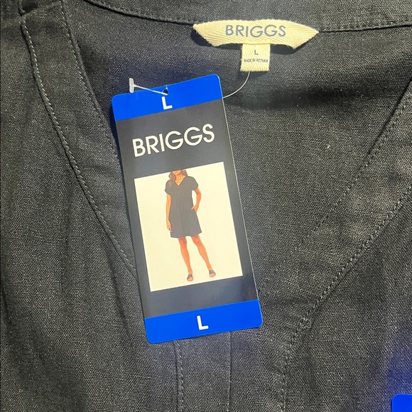 Briggs Linen Blend Dress Black V-Neck Sz L Short Sleeves Vacation Cruise Wear - Picture 6 of 7